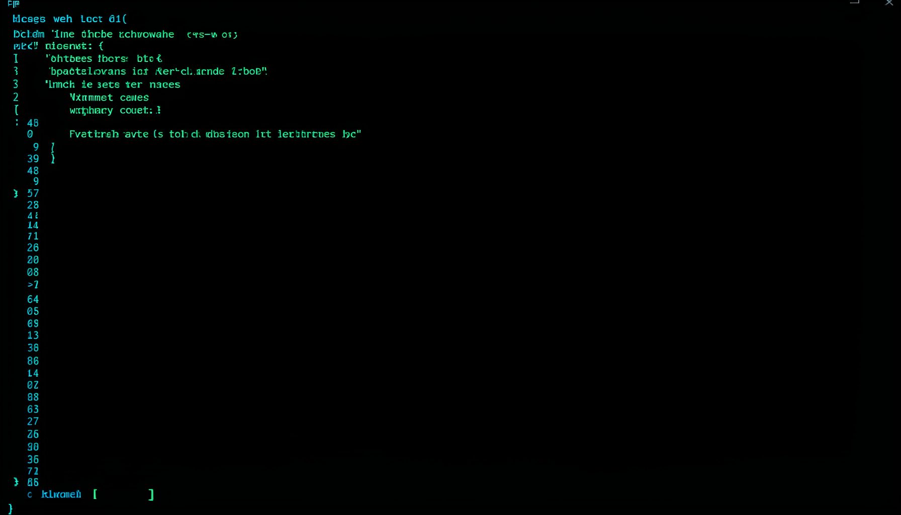 Interfaz oscura con una barra de progreso y texto técnico en verde sobre fondo negro, estilo terminal.