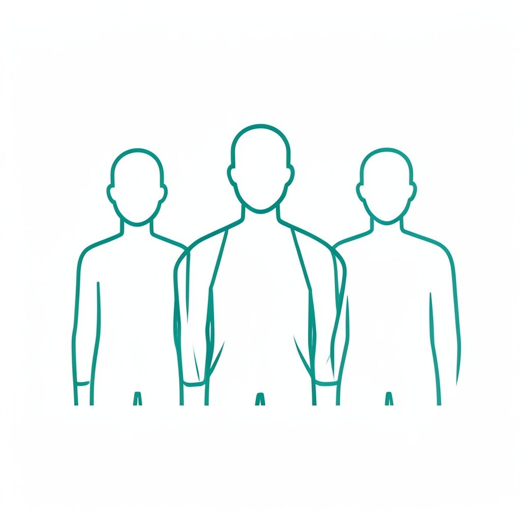 Tres siluetas de personas conectadas por líneas, dibujo minimalista en azul verdoso.